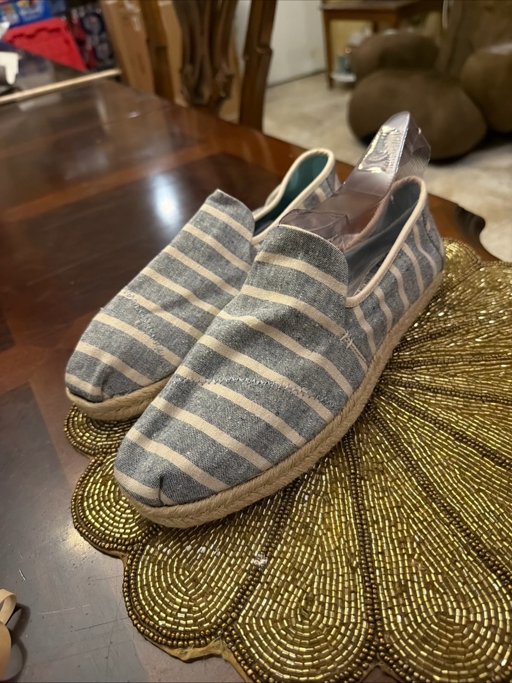 Toms Blue and Cream Striped Men's Slip-On Espadrilles